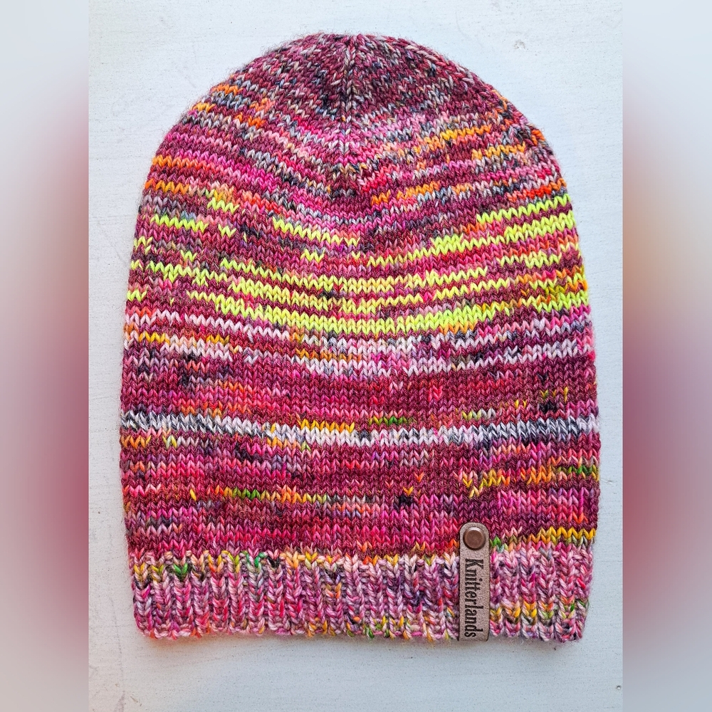Hand Knit Beanie Hat Stocking Cap Soft Premium Merino Wool Multicolor Speckled